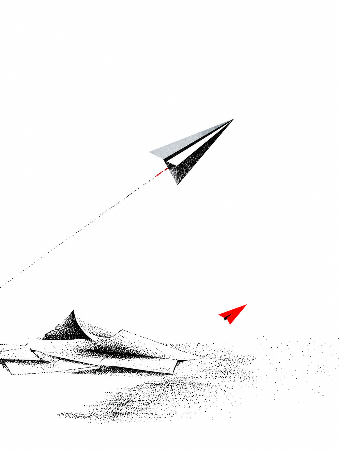 A paper plane pulling away from a crumpled pile of others