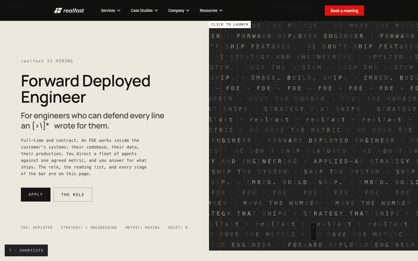 realfast Forward Deployed Engineer careers page.
